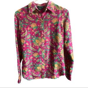 Ralph Lauren 100% pink silk floral button down top nwot